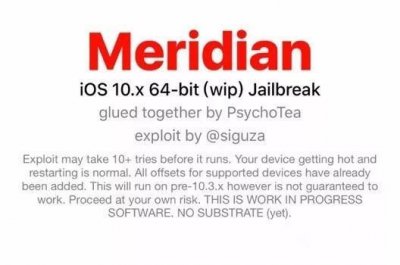 ​支持所有64位设备的越狱工具Meridian推出！iOS10~10.3.3